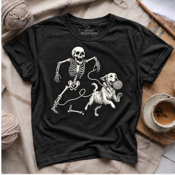 Skeleton Chasing Dog with Yarn T-Shirt