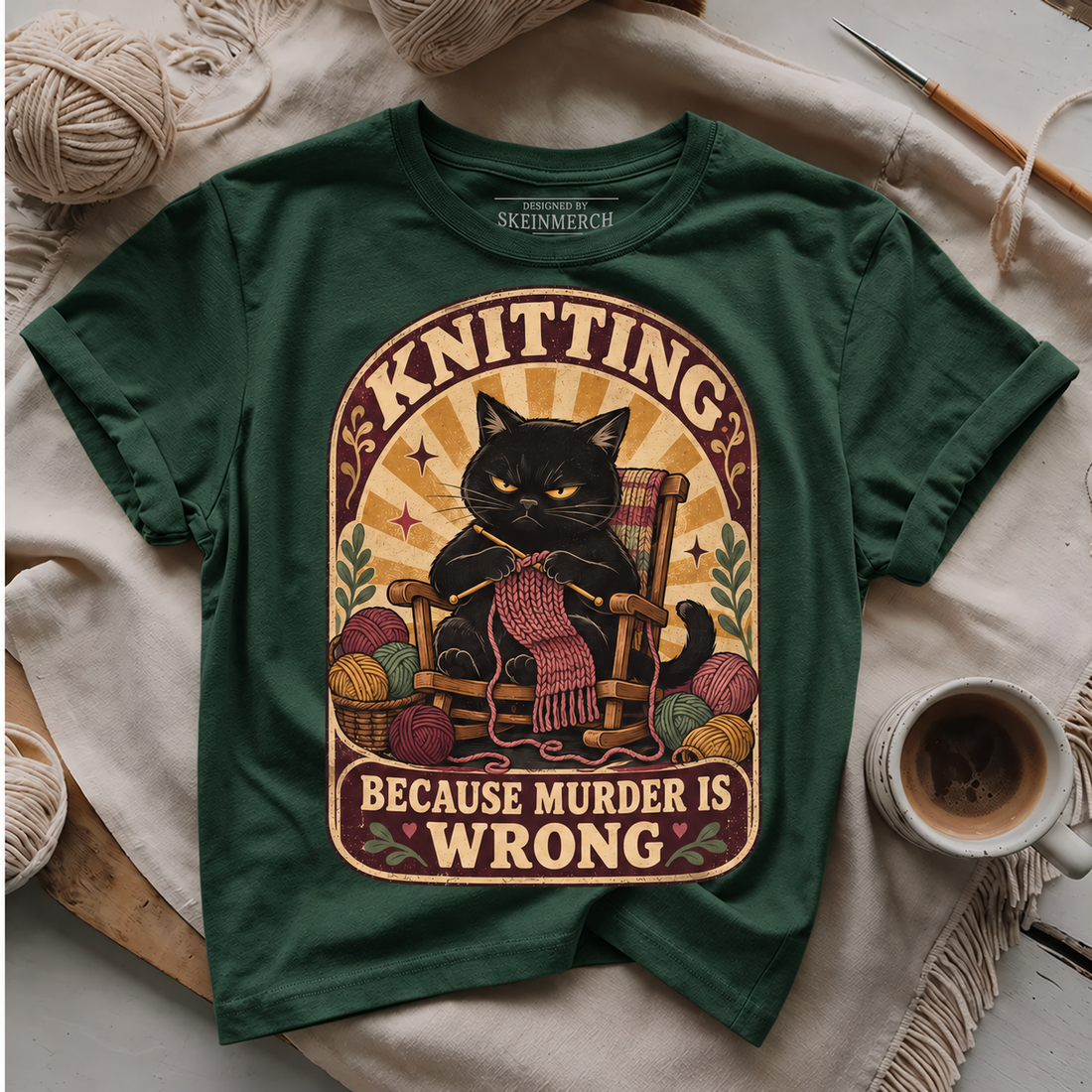 Knitting Because murder is wrong T-shirt