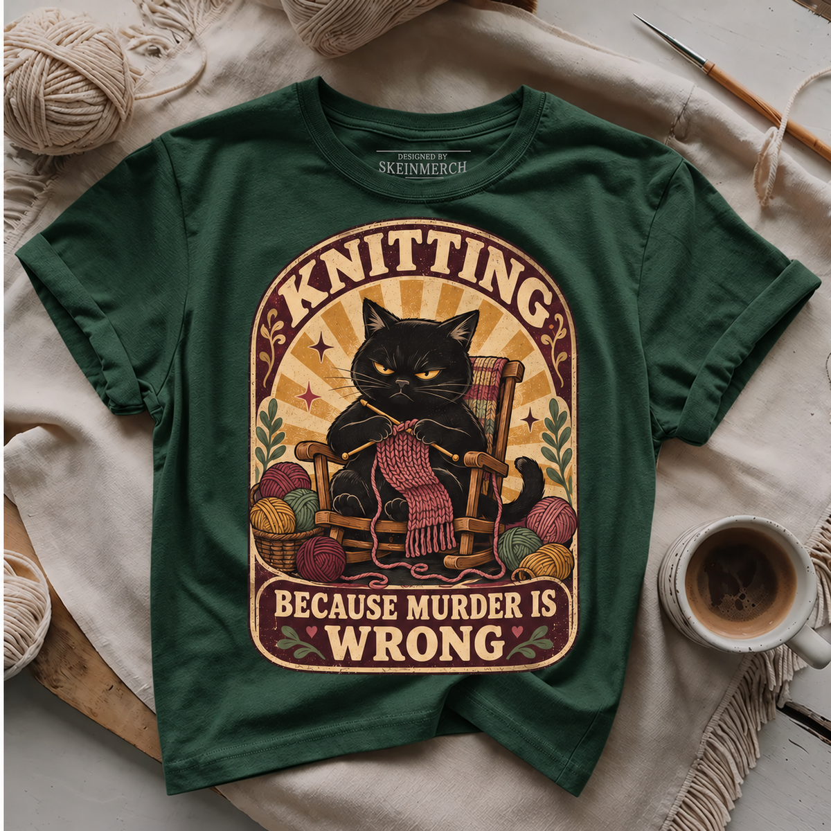 Knitting Because murder is wrong T-shirt