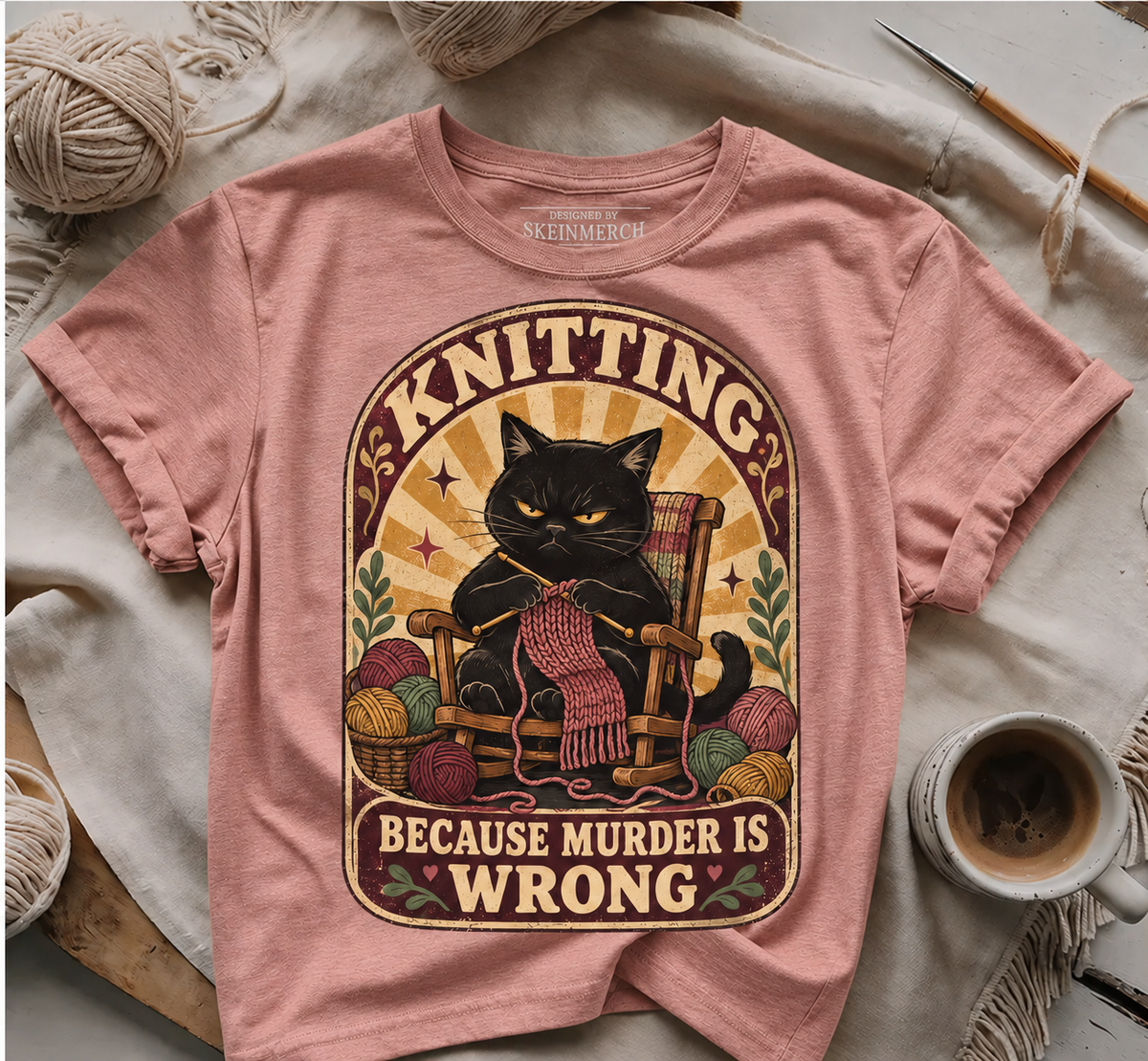 Knitting Because murder is wrong T-shirt