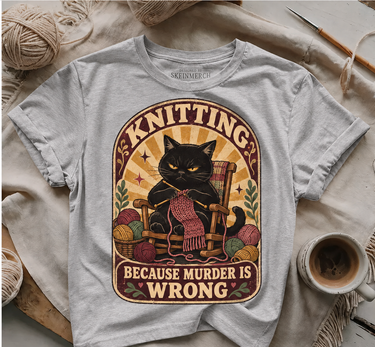 Knitting Because murder is wrong T-shirt