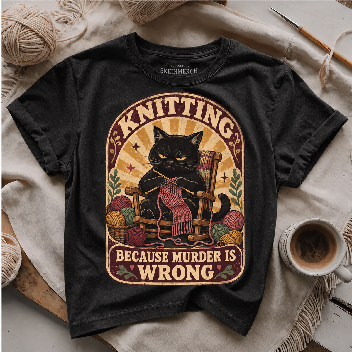Knitting Because murder is wrong T-shirt