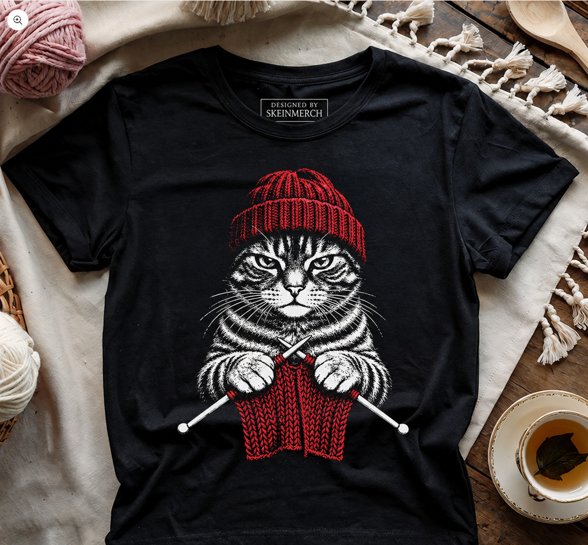 Vintage Knitting Cat T-shirt