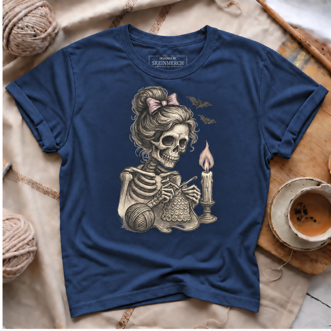 Cute Skeleton Crocheting Yarn Halloween Crochet T-Shirt