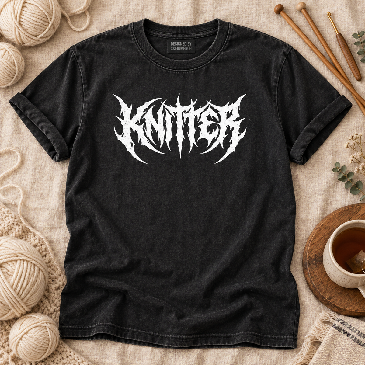 Knitter Heavy Metal Gothic Lettering T-Shirt