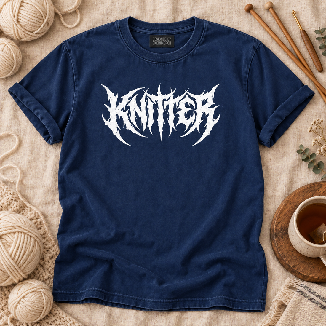 Knitter Heavy Metal Gothic Lettering T-Shirt