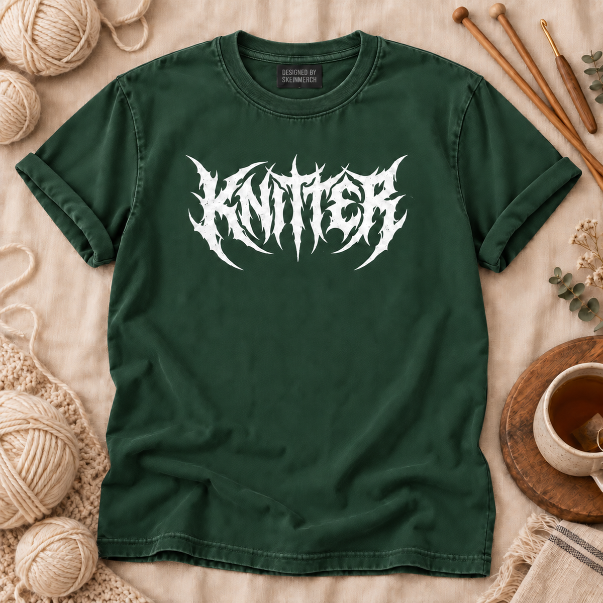 Knitter Heavy Metal Gothic Lettering T-Shirt