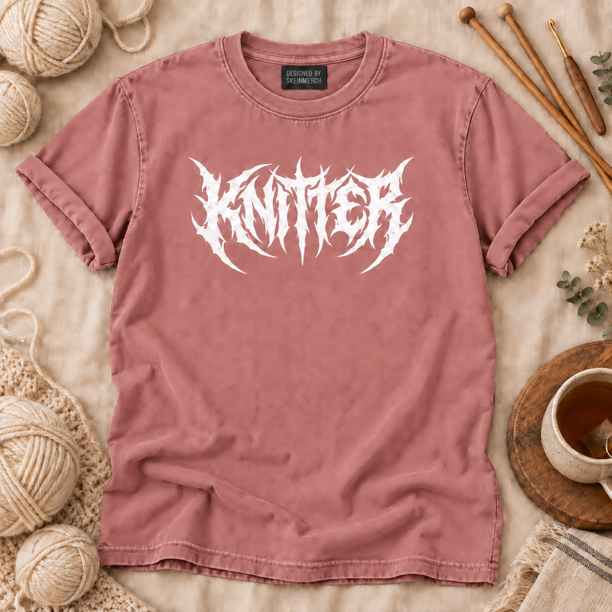 Knitter Heavy Metal Gothic Lettering T-Shirt