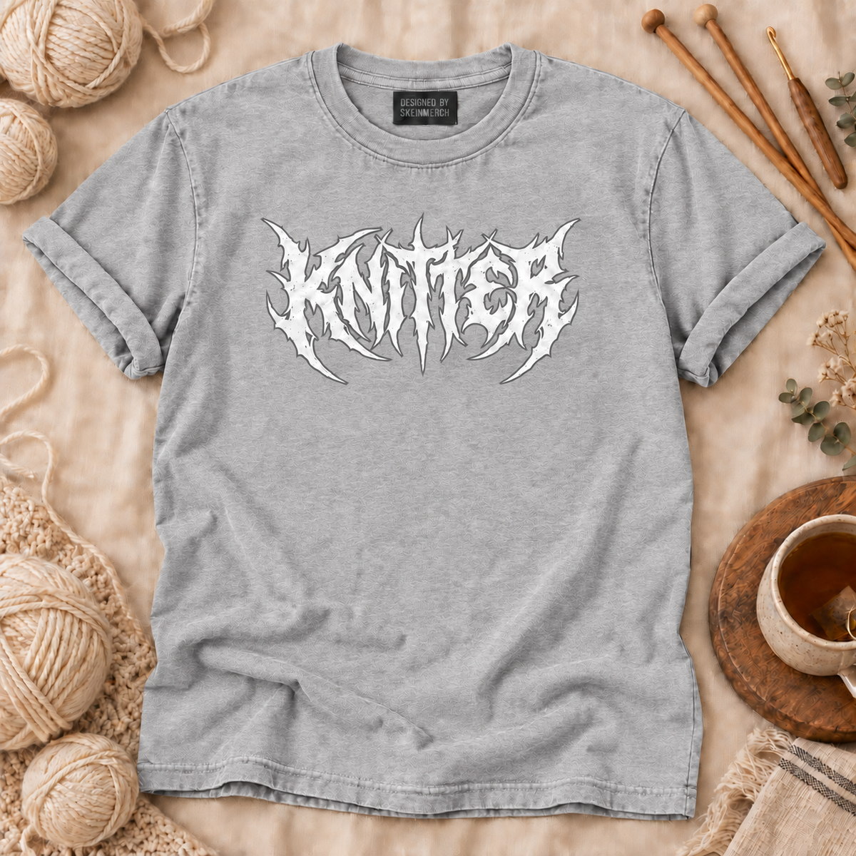 Knitter Heavy Metal Gothic Lettering T-Shirt