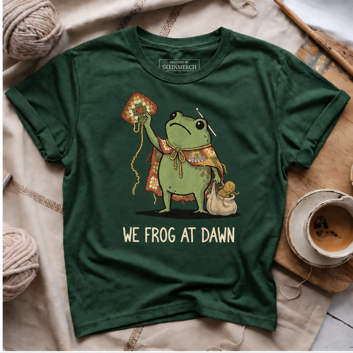 We Frog At Dawn Granny Square Crochet Hook Frogging Yarn T-Shirt