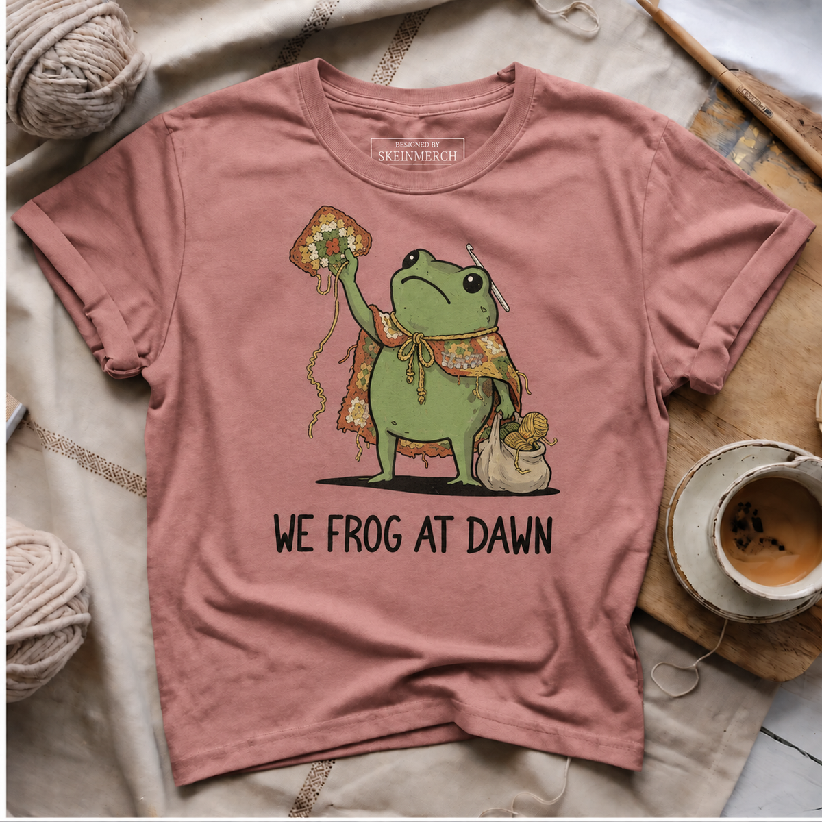 We Frog At Dawn Granny Square Crochet Hook Frogging Yarn T-Shirt