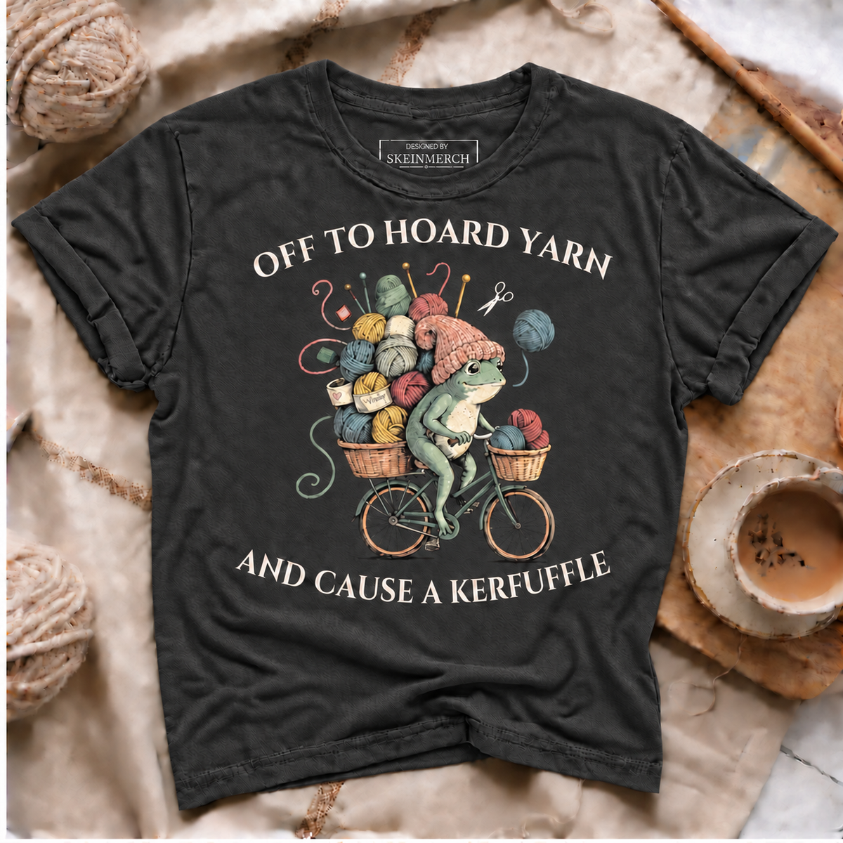 Off to Hoard Yarn Frog Knitting Crochet Knitter Yarn Lover T-Shirt
