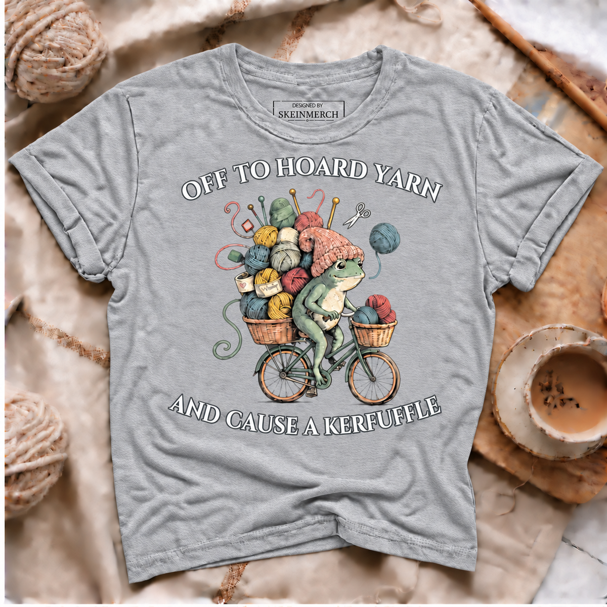 Off to Hoard Yarn Frog Knitting Crochet Knitter Yarn Lover T-Shirt