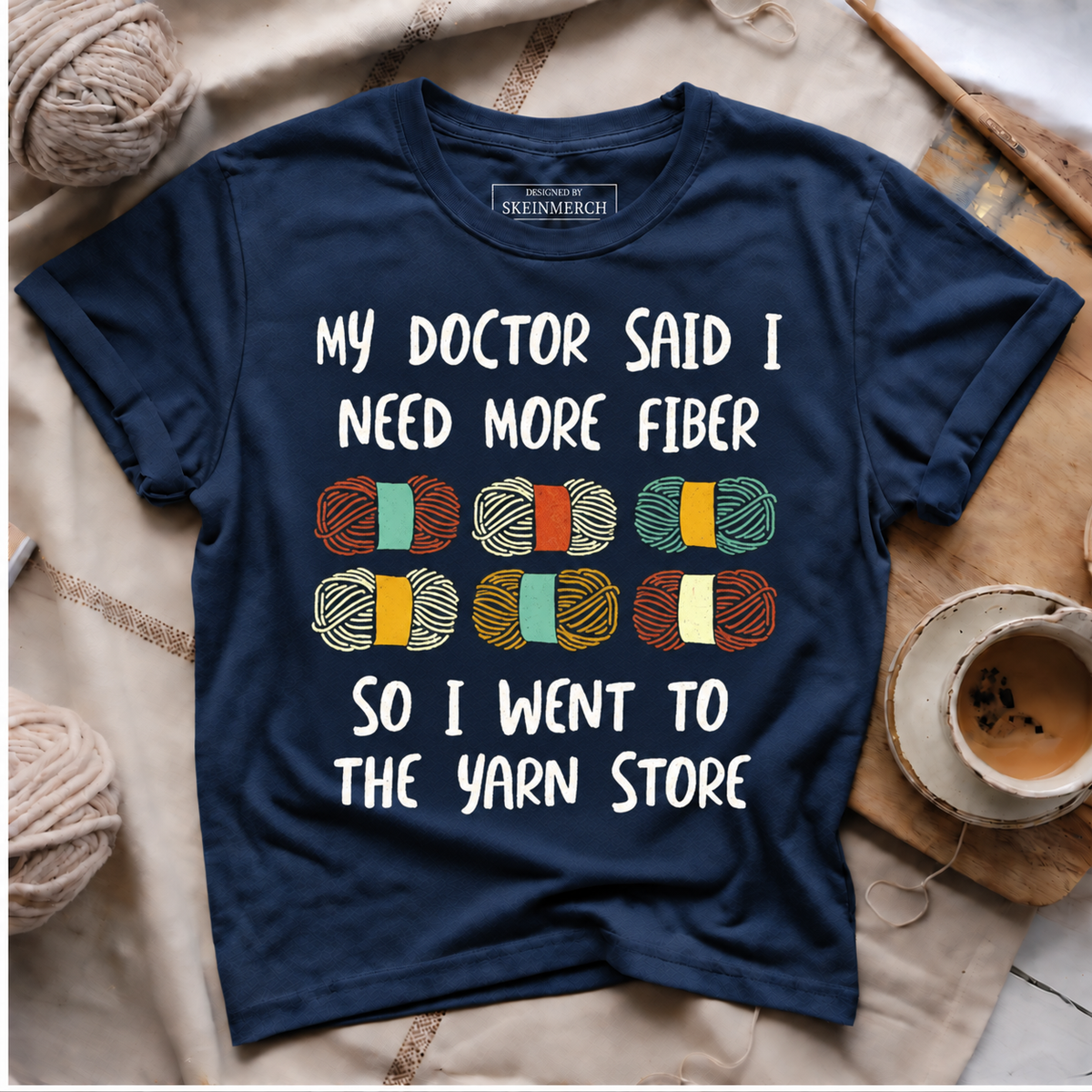 Funny Fiber Knitting Joke Yarn Crochet T-Shirt