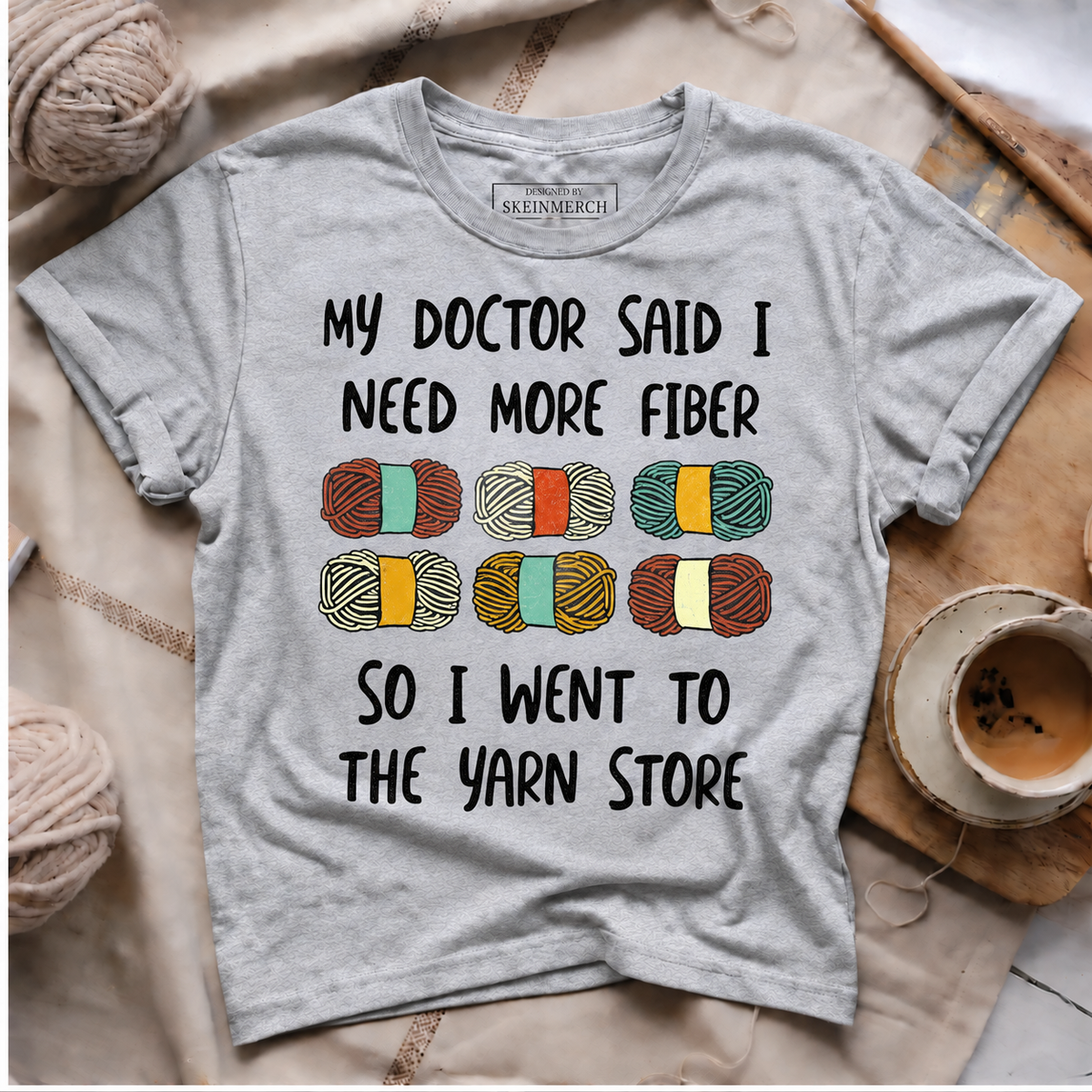 Funny Fiber Knitting Joke Yarn Crochet T-Shirt