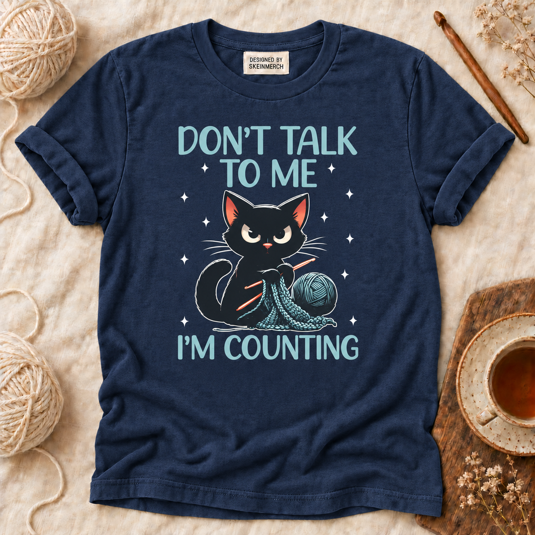 Don't Talk to Me I'm Counting Crochet Crocheting Cat T-Shirt