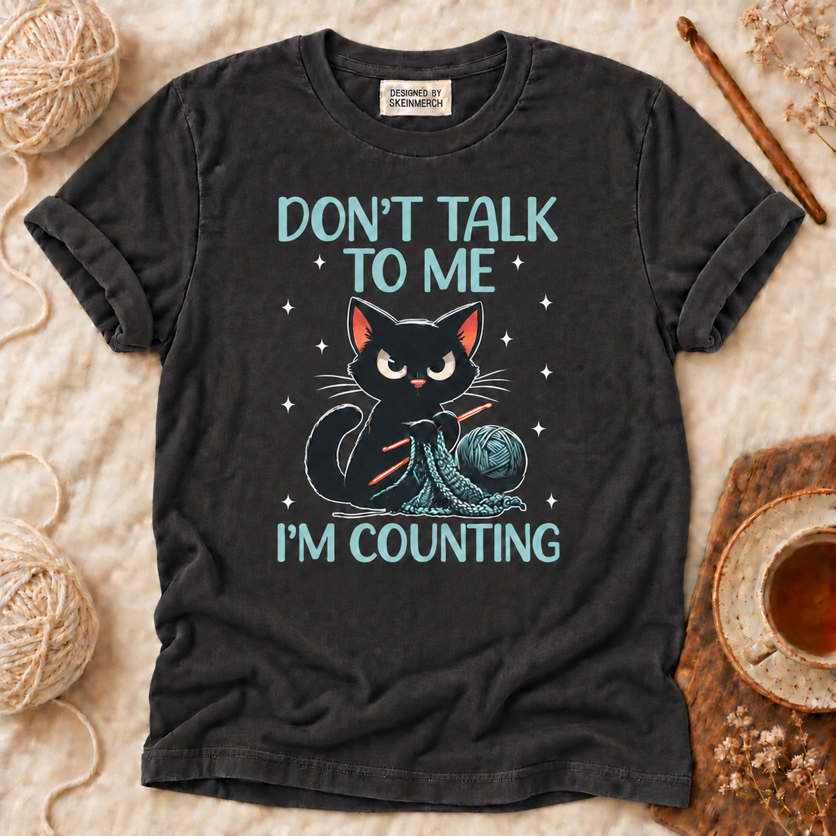 Don't Talk to Me I'm Counting Crochet Crocheting Cat T-Shirt