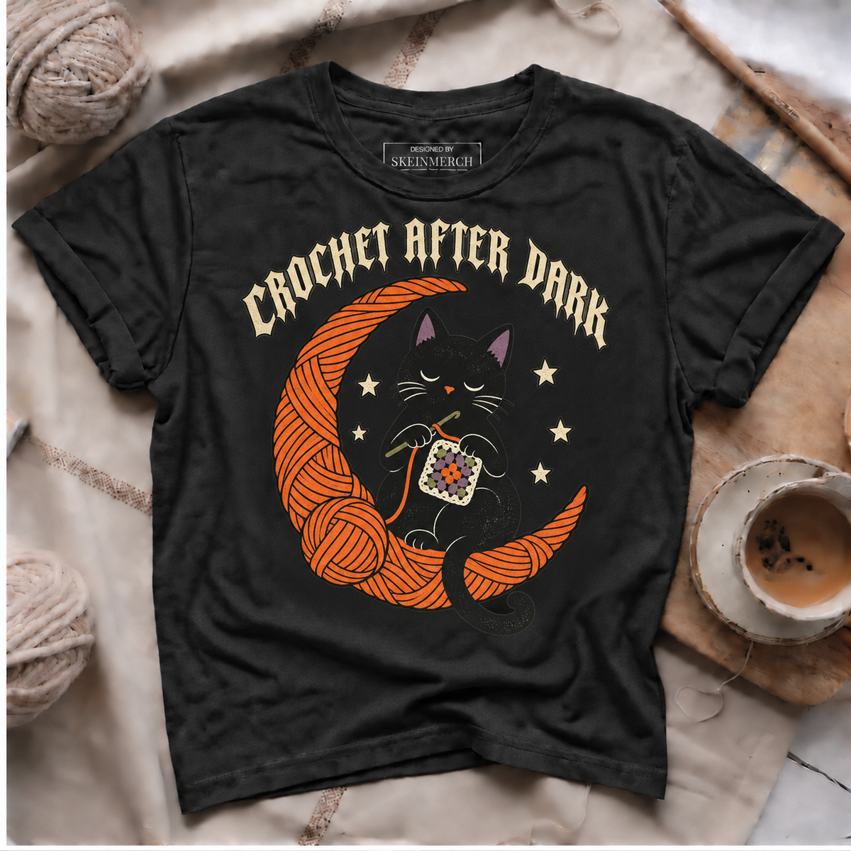 crochet after dark black T-shirt mockup