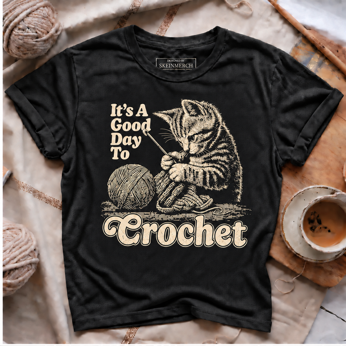 It's A Good Day To Crochet Cat T-shirt - Black
