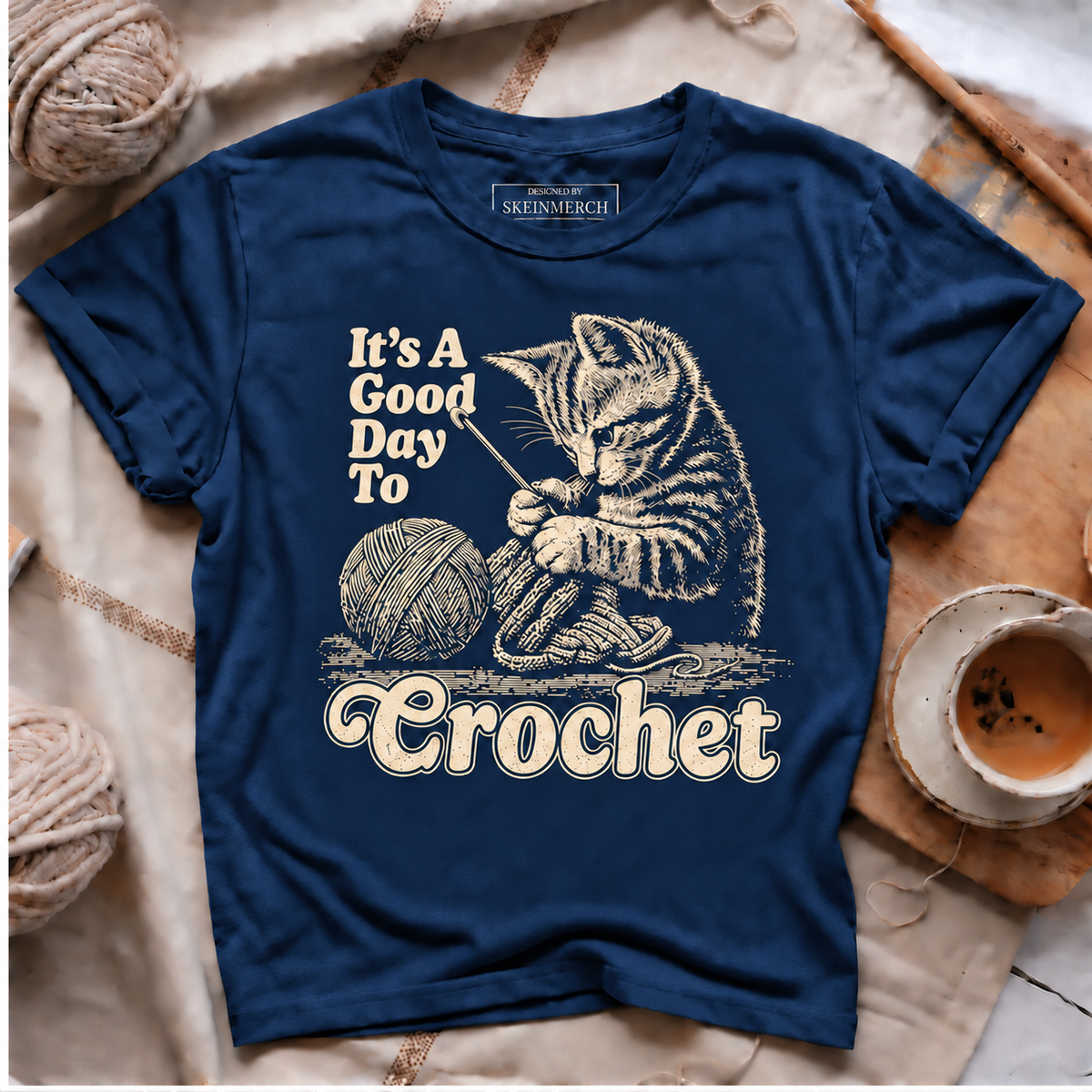 It's A Good Day To Crochet Cat T-shirt - Navy