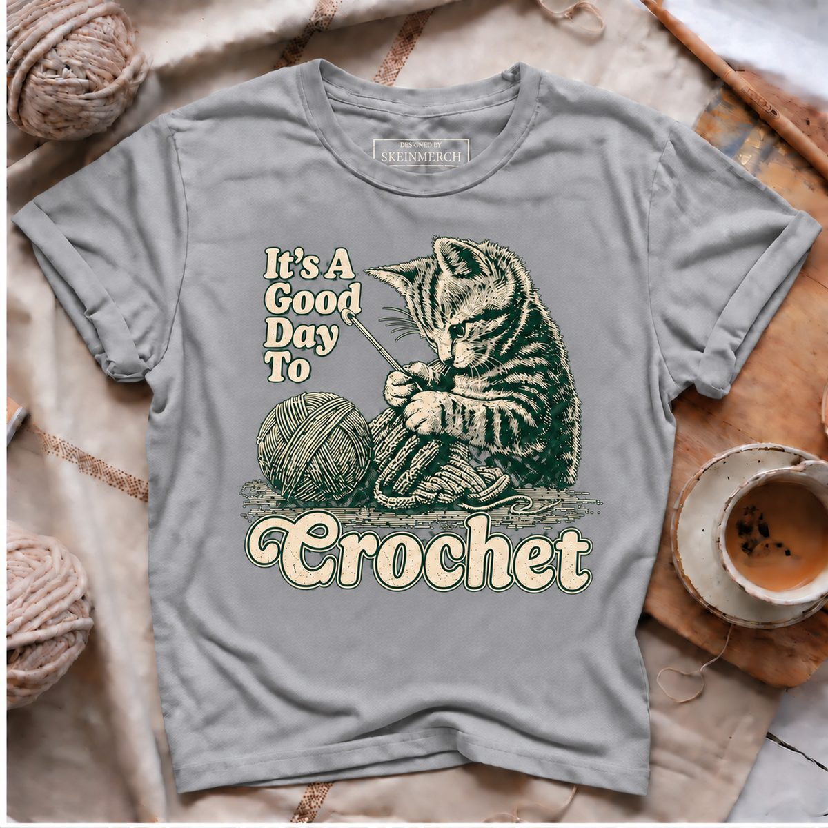 It's A Good Day To Crochet Cat T-shirt - Silver