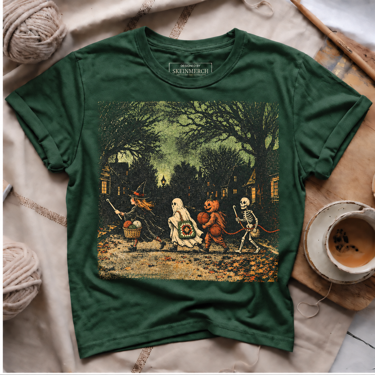 Halloween Crochet Parade T-Shirt - Forest Green