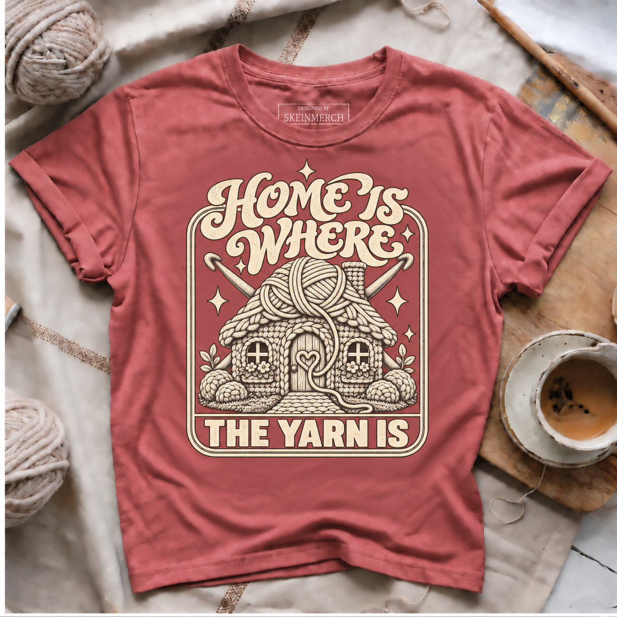 Home Is Where The Yarn Is T-shirt - Rose gold