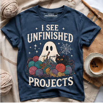 I See Unfinished Projects Funny Crochet Ghost T-Shirt