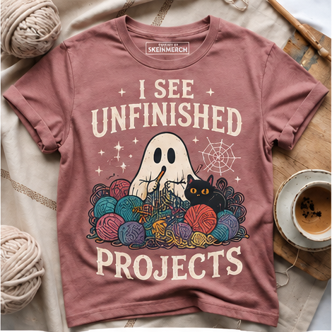 I See Unfinished Projects Funny Crochet Ghost T-Shirt