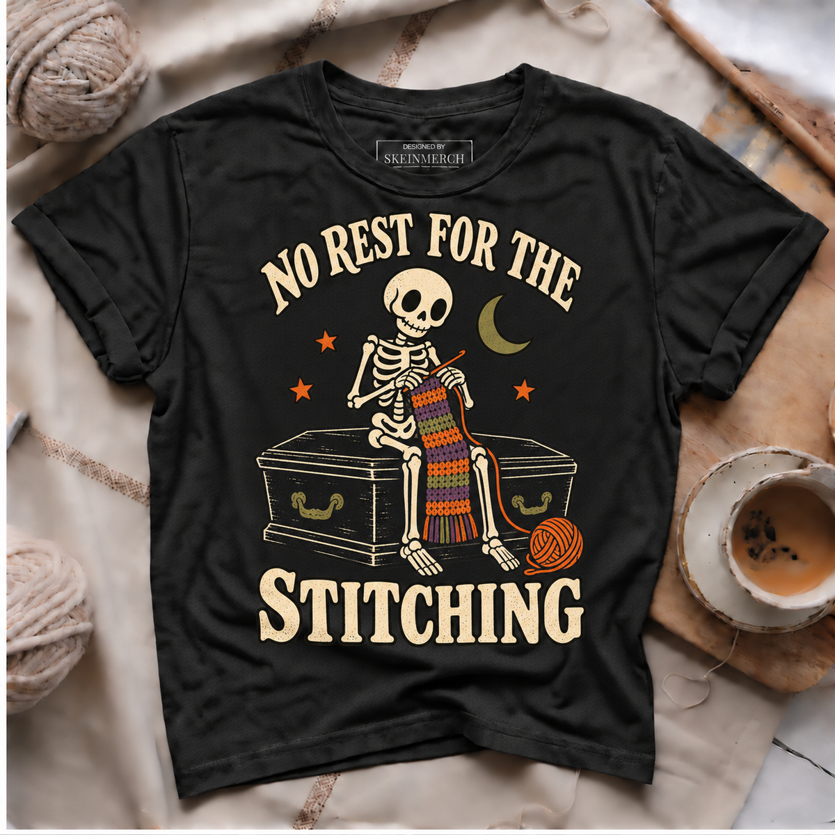 no rest for the stitching black T-shirt mockup