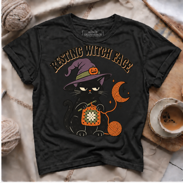 resting witch face black T-shirt mockup