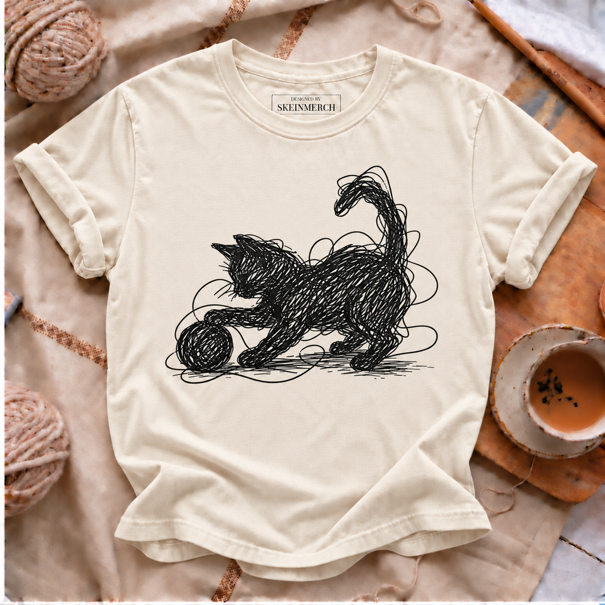 Scribble cat playing with yarn Comfort Colors T-shirt in Ivory